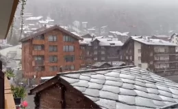 İsviçre’de sıcaklık 30 derece birden düştü, her yer bir anda beyaza büründü